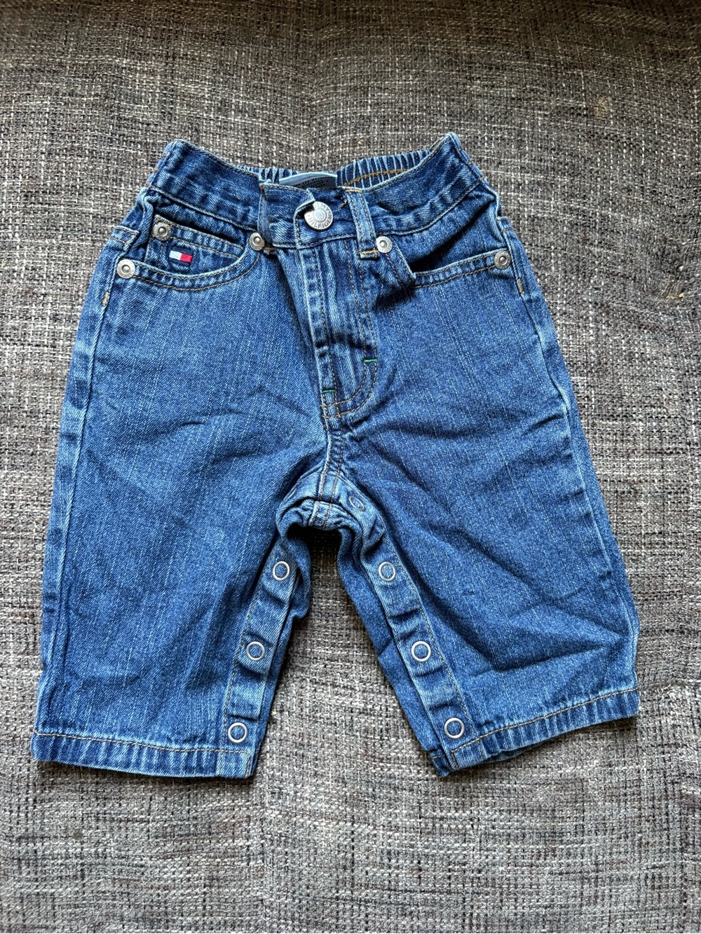 Vintage Tommy Hilfiger Kids Blue Denim Snap-Front Shorts 3-6M